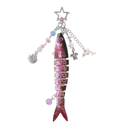 1Подвеска в виде рыбки из полимерной смолы, с металлическими поворотными застежками в форме звезды, для украшения сумки