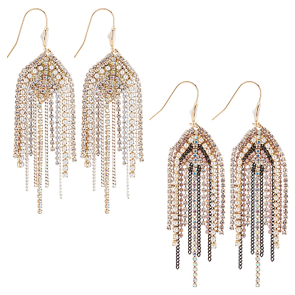 2 пары 2 цвета натуральный жемчуг бисер и стразы цепочки кисточки серьги, длинные серьги из золотой латуни