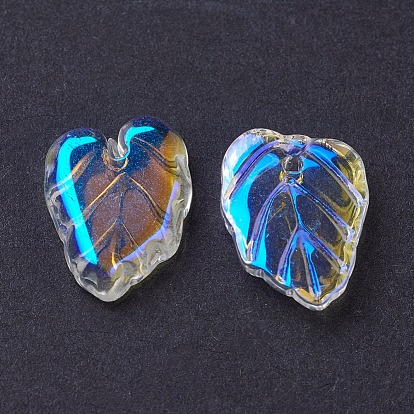 Electroplate Glass Charms, AB Color Plated, Leaf