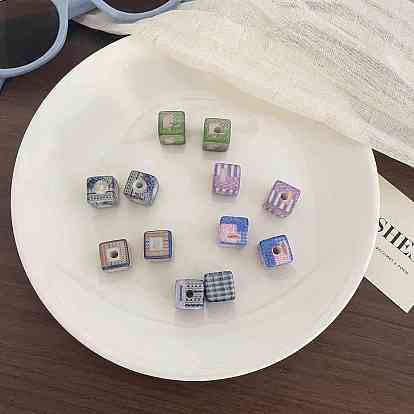Печатные непрозрачные акриловые бусины, кубические