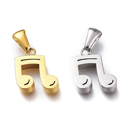 Ion Plating(IP) 304 Stainless Steel Pendants, Manual Polishing, Musical Note