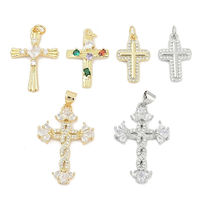 Латунные микропаве прозрачные подвески с фианитом, крест прелести, без кадмия и без свинца, долговечный, стойки покрытие, с целью перехода в кольце