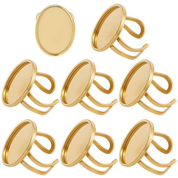 8шт. 304 компоненты кольца из нержавеющей стали, Настройки колодки кольцо, овальные, ионное покрытие (ip)