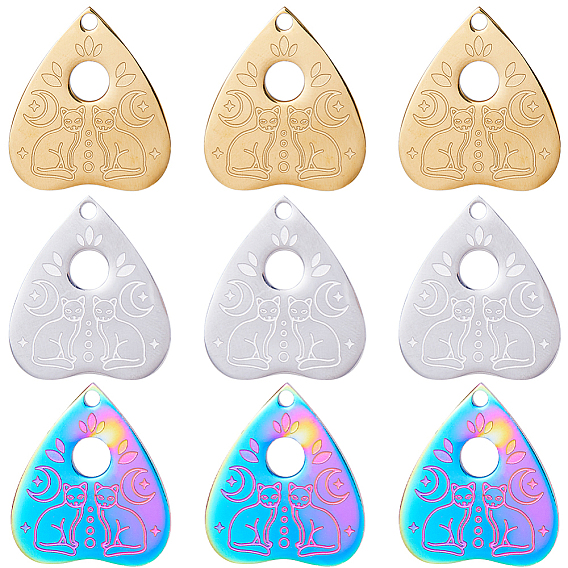 12 шт. 3 цвета 304 подвески из нержавеющей стали, сердце с кошачьими подвесками