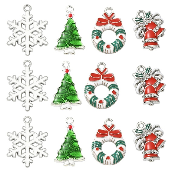24шт. 4 стили рождественских подвесок из сплава, с эмалью, разнообразные