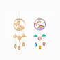 DIY Unicorn Wind Chime Making Kits, Including 1Pc Wood Plates, 1 Card Cotton Thread and 1Pc Plastic Knitting Needles, for Children Painting Craft