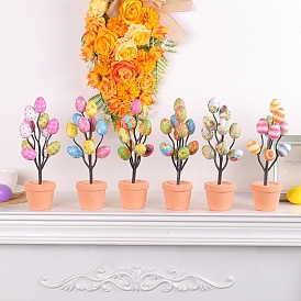 Easter Theme Printed Foam and Plastic Egg Potted Display Decoration, for Home Desktop Decoration