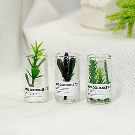 Plastic Bonsai Home Decorations, with Glass Bottle, for Dollhouse