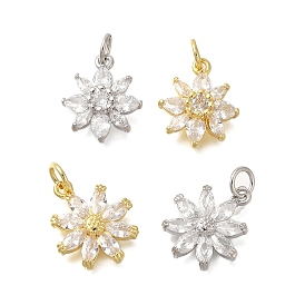 Rack Plating Brass Micro Pave Cubic Zirconia Pendants, Lead Free & Cadmium Free, Long-Lasting Plated, Snowflake