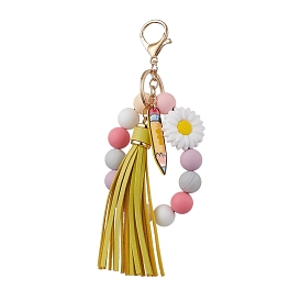 Silicone Beads Keychain, with Alloy Clasp and Rings