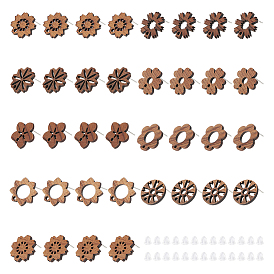 36шт 9 фурнитура для сережек-гвоздиков из орехового дерева, с отверстием и 304 штифтом из нержавеющей стали, с 80 пластиковыми ушными гайками