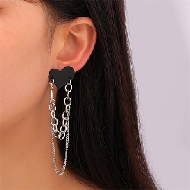 Black Love Stud Earrings Frosty Fashion Heart Shaped Chain Earrings Long Tassel Earrings Trendy