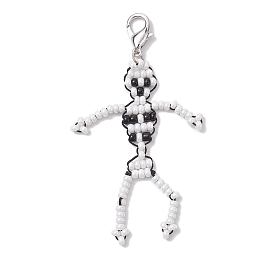 Handmade Seed Beads  Keychain Pendants Decoration, with 304 Stainless Steel Findings,Loom Pattern, Skeleton