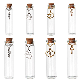8шт 4 стили прозрачные стеклянные пустые бутылки с подвесками и пробкой, Бутылка желаний для хранения шерсти домашних животных, колонка, старинное серебро & золотой