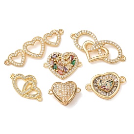 Breloques de connecteur en laiton micro pavé de zircone cubique, liens cardiaques, crémaillère plaquage, plaqué longue durée, sans cadmium et sans plomb