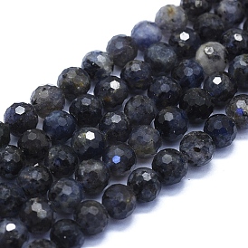 Perles naturelles Iolite brins, 128 facettes, ronde