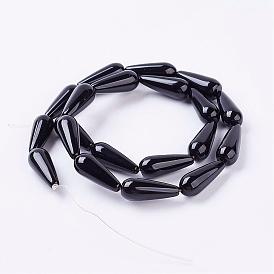 Natural Black Onyx Beads Strands, Dyed, Drop