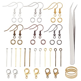 DIY Jewelry Kits, Include Iron Jump Rings & Flat Head Pins & Eye Pin, Brass Earring Hooks & Assistant Tool, Alloy Lobster Claw Clasps, 304 Stainless Steel Beading Tweezers