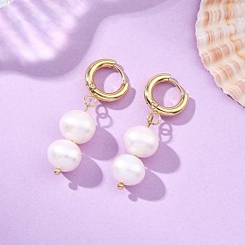 Серьги-кольца с подвесками из натуральных культивированных пресноводных жемчужин, круглые