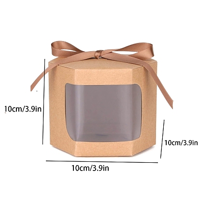 Hexagon Shaped Cardborad Mini Cake Storage Boxes, Dessert Candy Gift Case with Clear Window and Ribbon