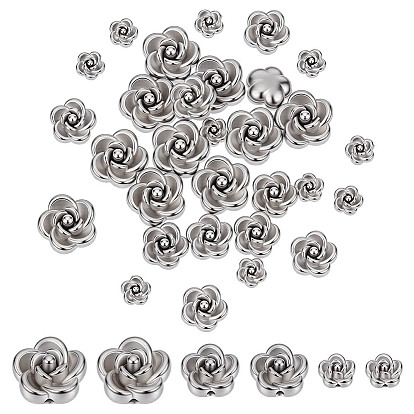 30 шт 3 стили 304 бусины из нержавеющей стали, роза