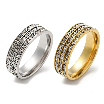 304 Stainless Steel with Rhinestone Wide Band Rings
