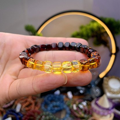 Cube Natural Amber Stretch Bracelets for Women