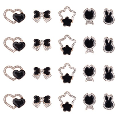 Olycraft Alloy Cabochons, with Rhinestone and Enamel, Mixed Shapes
