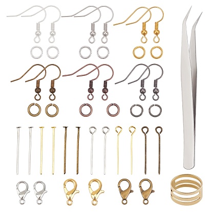 DIY Jewelry Kits, Include Iron Jump Rings & Flat Head Pins & Eye Pin, Brass Earring Hooks & Assistant Tool, Alloy Lobster Claw Clasps, 304 Stainless Steel Beading Tweezers