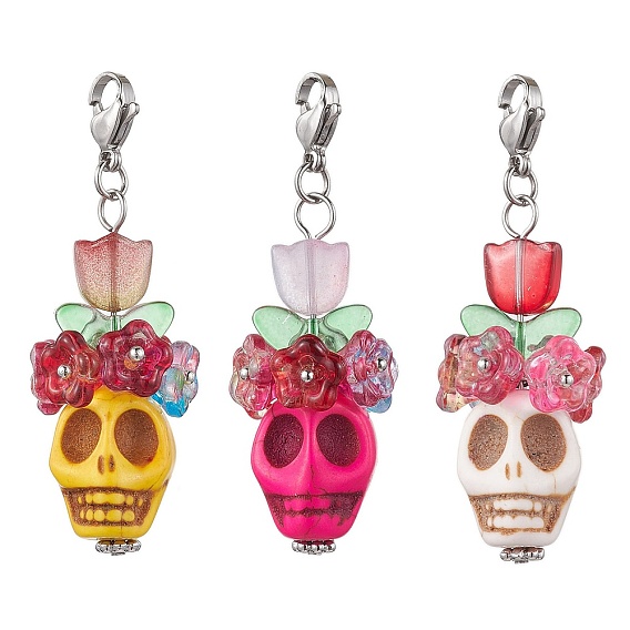 Украшения с подвесками из синтетической бирюзы, со стеклом, день мертвых келетонов