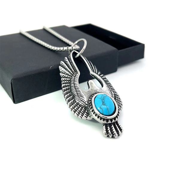 Collar con colgante de águila turquesa sintética pavé de acero inoxidable estilo punk vintage