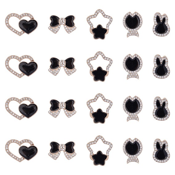 Olycraft Alloy Cabochons, with Rhinestone and Enamel, Mixed Shapes