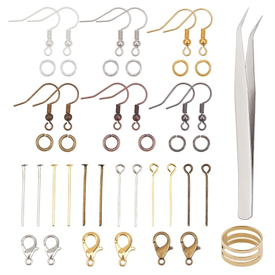 DIY Jewelry Kits, Include Iron Jump Rings & Flat Head Pins & Eye Pin, Brass Earring Hooks & Assistant Tool, Alloy Lobster Claw Clasps, 304 Stainless Steel Beading Tweezers