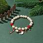 Bracelet extensible en perles de verre et jade mashan naturel, bracelet à breloques canne en bonbon de noël et père noël et étoile pour femme