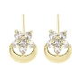 Brass Pave Clear Cubic Zirconia Stud Earring, Moon & Flower