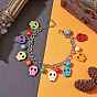 Halloween Dyed Synthetic Turquoise Skull Pendant Brass Cable Chains Bracelets, with 304 Stainless Steel Clasps