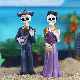 Halloween Resin Skeleton Couple Figurines Ornament, Wedding Skull Bride Groom Ornaments
