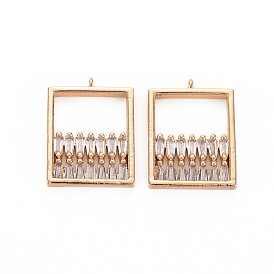 Brass Micro Pave Clear Cubic Zirconia Pendants, Nickel Free, Rectangle