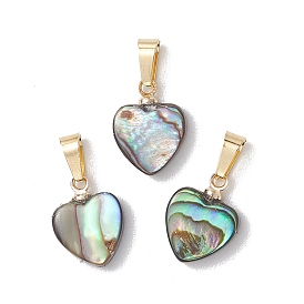 Природные пауа оболочки подвески, подвески-сердечки с 304 защелками из нержавеющей стали, золотые