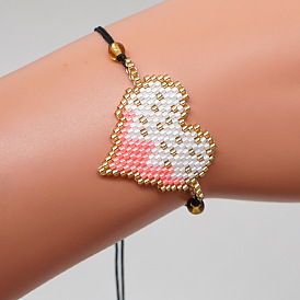 Стекло бисер ссылаются браслеты, регулируемые плетеные браслеты из волоконного шнура для женщин, сердце