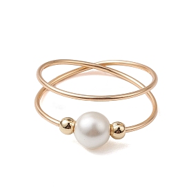 Круглое кольцо с жемчугом-ракушкой и бусинами, женское кольцо из медной проволоки, с латунной бисера
