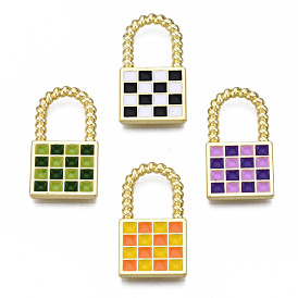 Pendentifs en damier en alliage de placage de crémaillère, avec l'émail, sans cadmium et sans plomb, serrure avec motif de grille