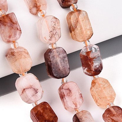 Натуральный гематоидный кварц / нитки из железистого кварца, с бисером, прямоугольные