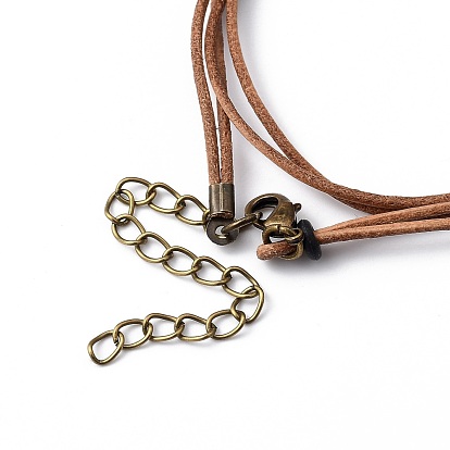 Personalized Dual-use Items, Cowhide Leather Two Loops Wrap Bracelets or Necklaces, with Antique Bronze Plated Brass Stamping Blank Tag Pendants and Lobster Claw Clasps, Flat Round