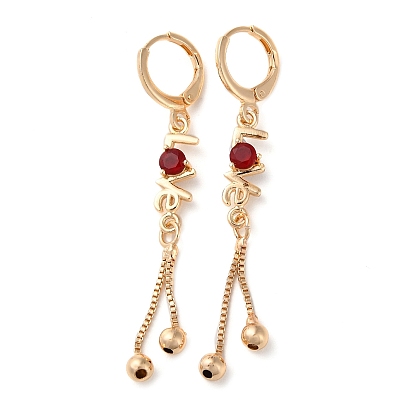 Glass Word Love Leverback Earrings, Brass Chains Tassel Earrings for Women