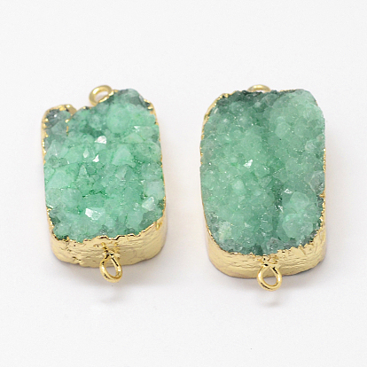 Breloques de connecteur d'agate druzy teintes naturelles galvanisées, avec les accessoires en laiton plaqués or, sans plomb et sans cadmium et sans nickel, rectangle