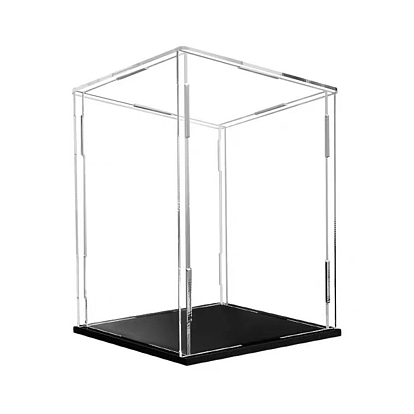 Собранные прозрачные акриловые витрины, ящик для хранения фигурок, с резиновыми кольцами и черной подставкой, кубоид