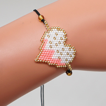 Стекло бисер ссылаются браслеты, регулируемые плетеные браслеты из волоконного шнура для женщин, сердце