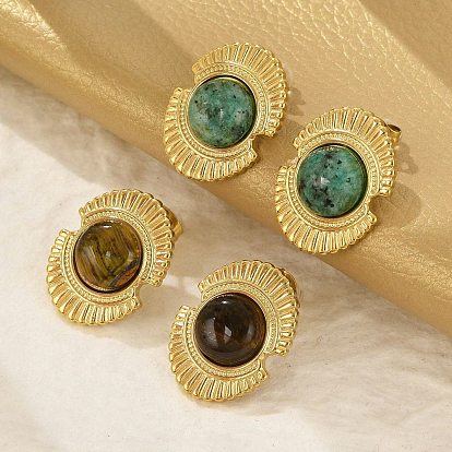 304 серьги-гвоздики из нержавеющей стали с натуральными драгоценными камнями, овальные, золотые