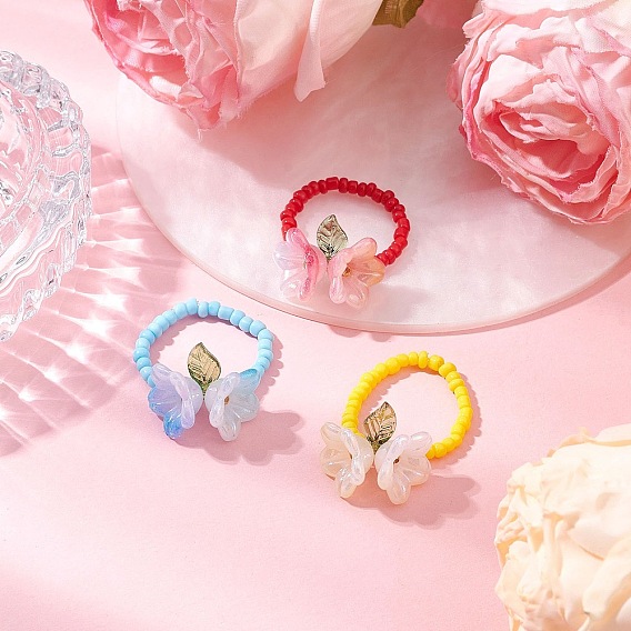 3 шт. Акриловые кольца для пальцев, со стеклом, цветок